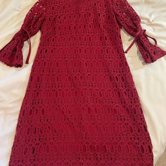 cb Establishd 1962 Dresses & Skirts - cb Established 1962 Elegant Red Lace Dress with Tie Sleeve Detail, Size 8P